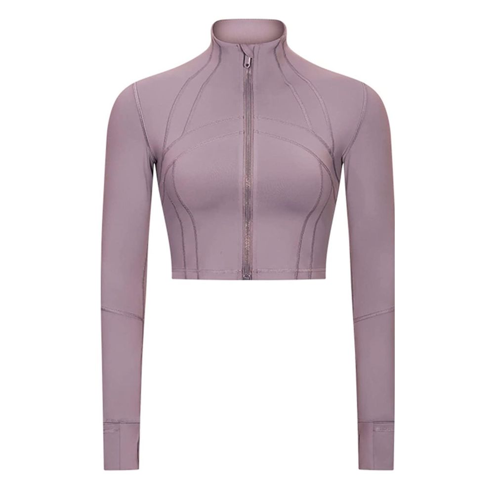 Womens Workout Crop SZ L Jacket Pullover Athletic Yoga Running Top Thumb Holes